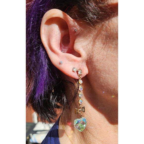 Betsey Johnson Mismatched Blue Glitter Robot Earrings Extremely Rare Collectors - Picture 6 of 11